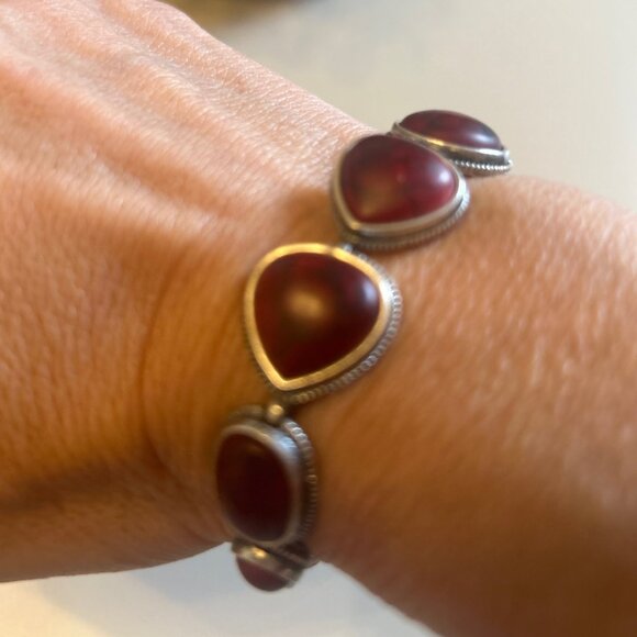 Lucky Brand Dark Red Women's Distressed Silvertone toggle bracelet Boho style - Picture 5 of 8